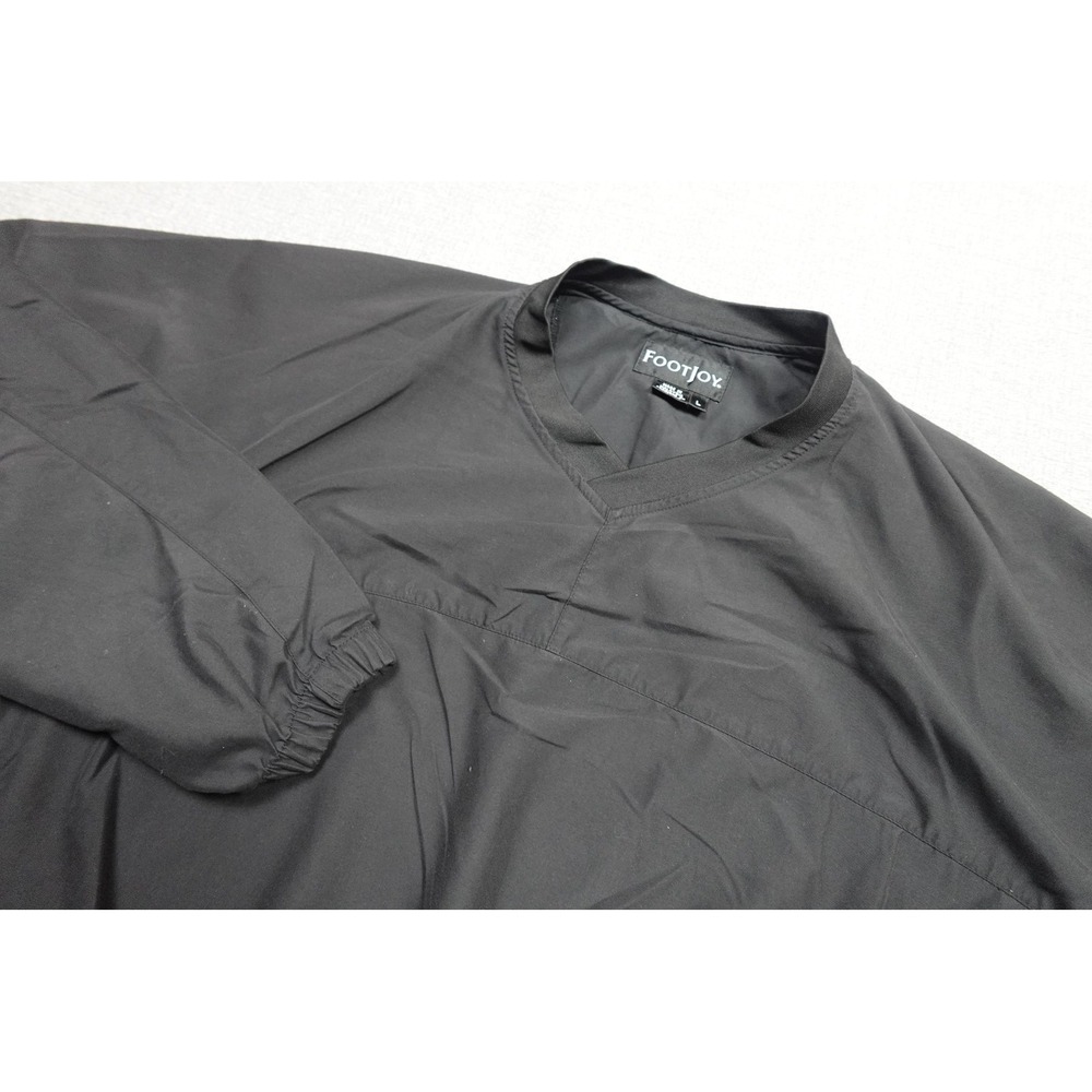 FootJoy Windbreaker Jacket Mens Large Black V-Neck Pullover Golf Lightweight